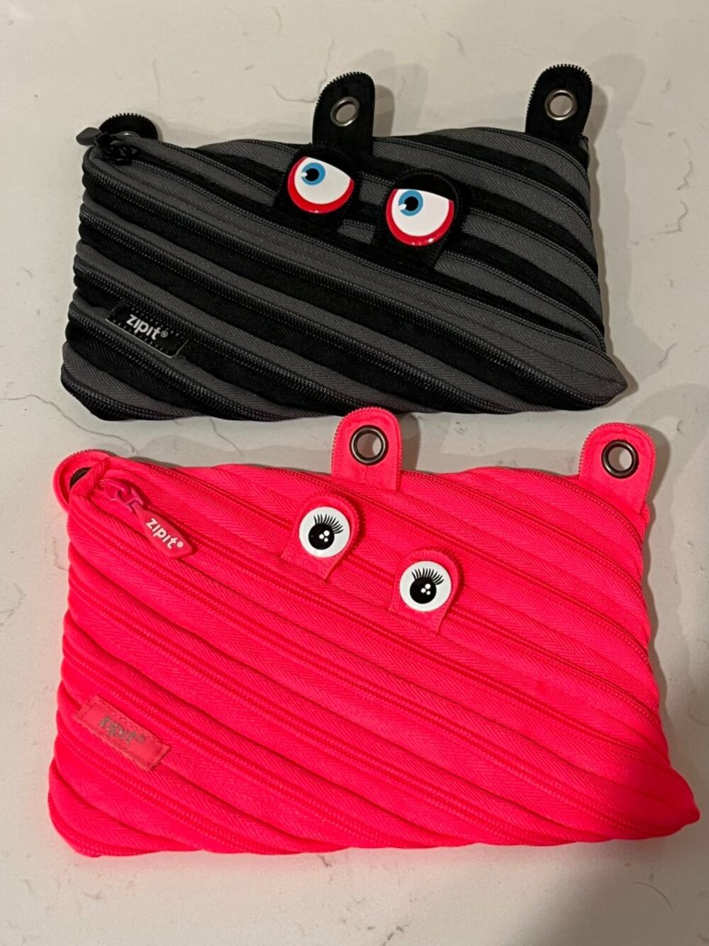 ZIPIT Monster Grillz Pencil Case 3 Ring Binder Pouch Pink Black Lot Set Eyes